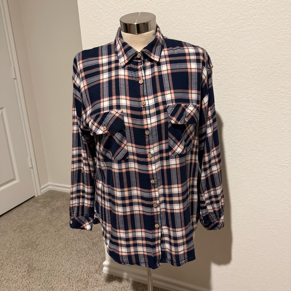 Ambiance Navy and Pink Plaid Shirt